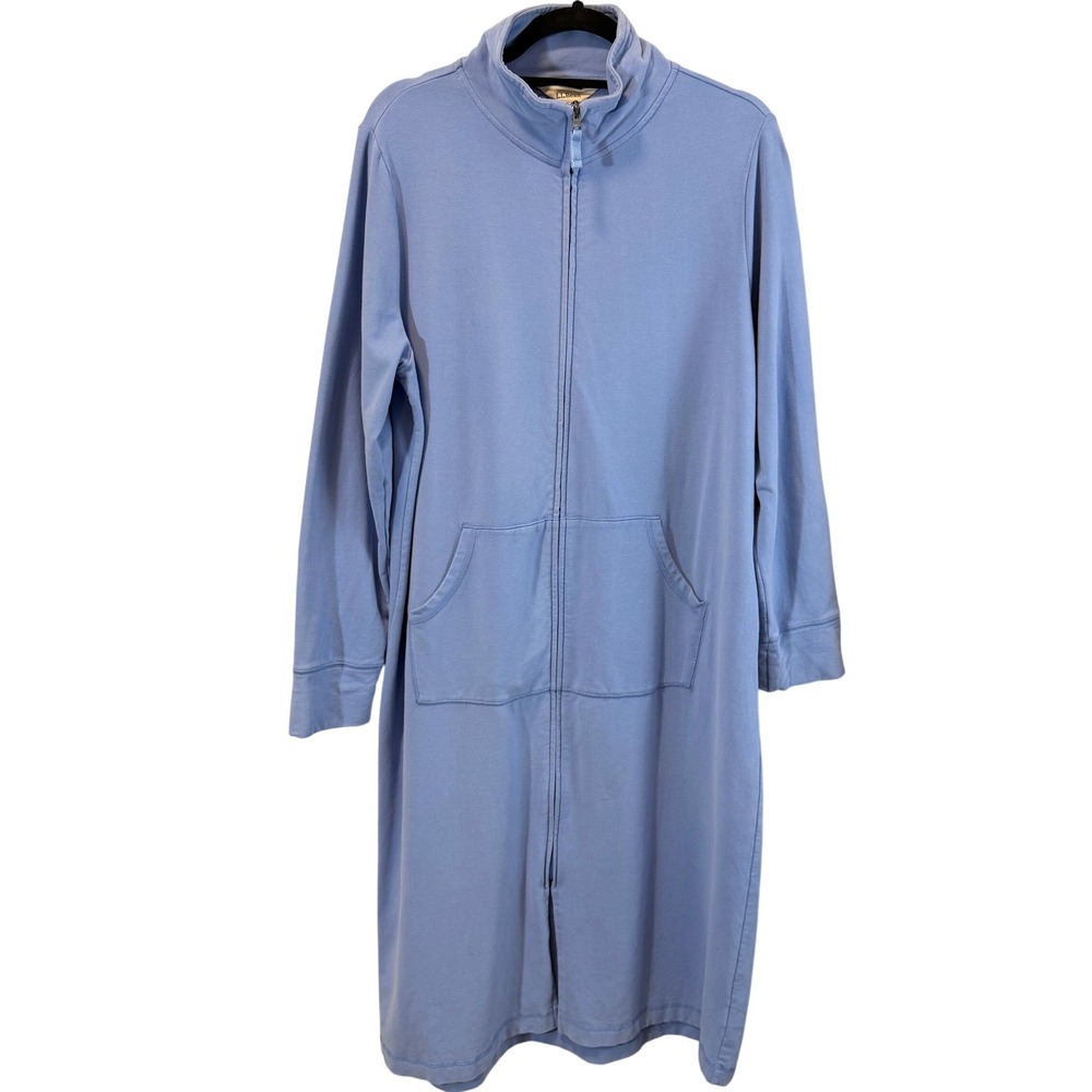 L.L.Bean Womens Cotton Dusty Blue Zip Front Robe Size Medium
